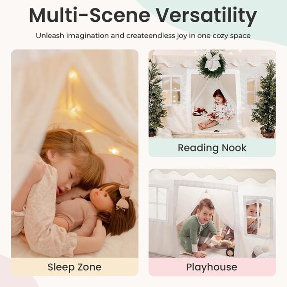 Play Tent with Padded Mat LED Lights Indoor Bed Tent for Toddlers Neutral - Picture 5 of 7